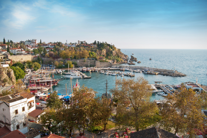 Antalya is the largest city of the Turkish Riviera in the Mediterranean Sea shore.